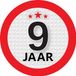 Bellatio Decorations 9 jaar leeftijd sticker - rond - Dia 9 cm - 9 jaar verjaardag - jubileum - leeftijd versiering