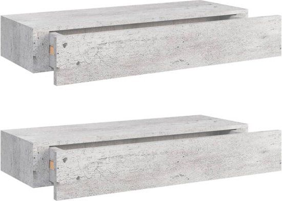 vidaXL Wandschappen 2 st met lade 60x23,5x10 cm MDF betongrijs