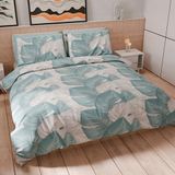 PETTI Artigiani Italiani Dekbedovertrek voor Frans bed 200 x 200 cm, microvezel met digitale print + 1 kussensloop 50 x 80 cm - Made in Italy - tropisch hemelsblauw A