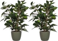 Mica Decorations 2x stuks groene ficus kunstplant 40 cm met plantenpot dennengroen D13.5 en H12.5 cm