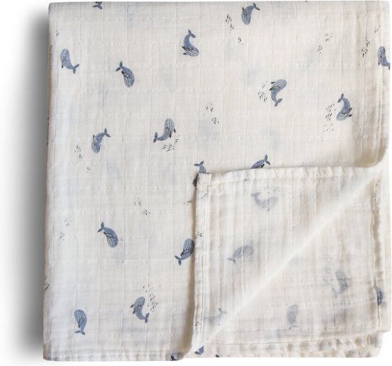 Mushie Hydrofiele Doek XL Swaddle - Whales