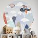 Ours aviateur sticker mural rond / cercle enfants - diamètre 40 cm - adhésif mat