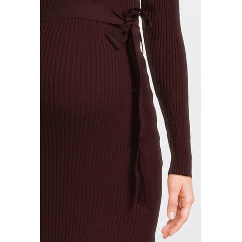 LOVE2WAIT zwangerschaps midi jurk rib gebreid rood