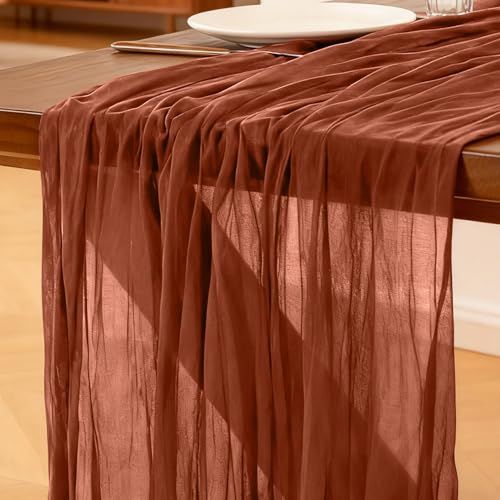 Kaasdoek Tafelloper Roestrood, 300 x 90 CM Boho Gaas Tafelloper voor Bruiloften, Verjaardagsfeesten, Babyborrels, Vrijgezellenfeesten en Banketdecoraties