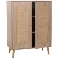 Eiken-look Highboard HWC-M38, ladekast dressoir, opbergvakken, Kubu rotan hout 106x80x41cm