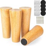 Pieds en bois pour tables, 8 cm, pieds robustes en chêne, 4 pièces, pieds ronds en bois, bois avec plaques de montage et vis, adapté aux meubles lourds.
