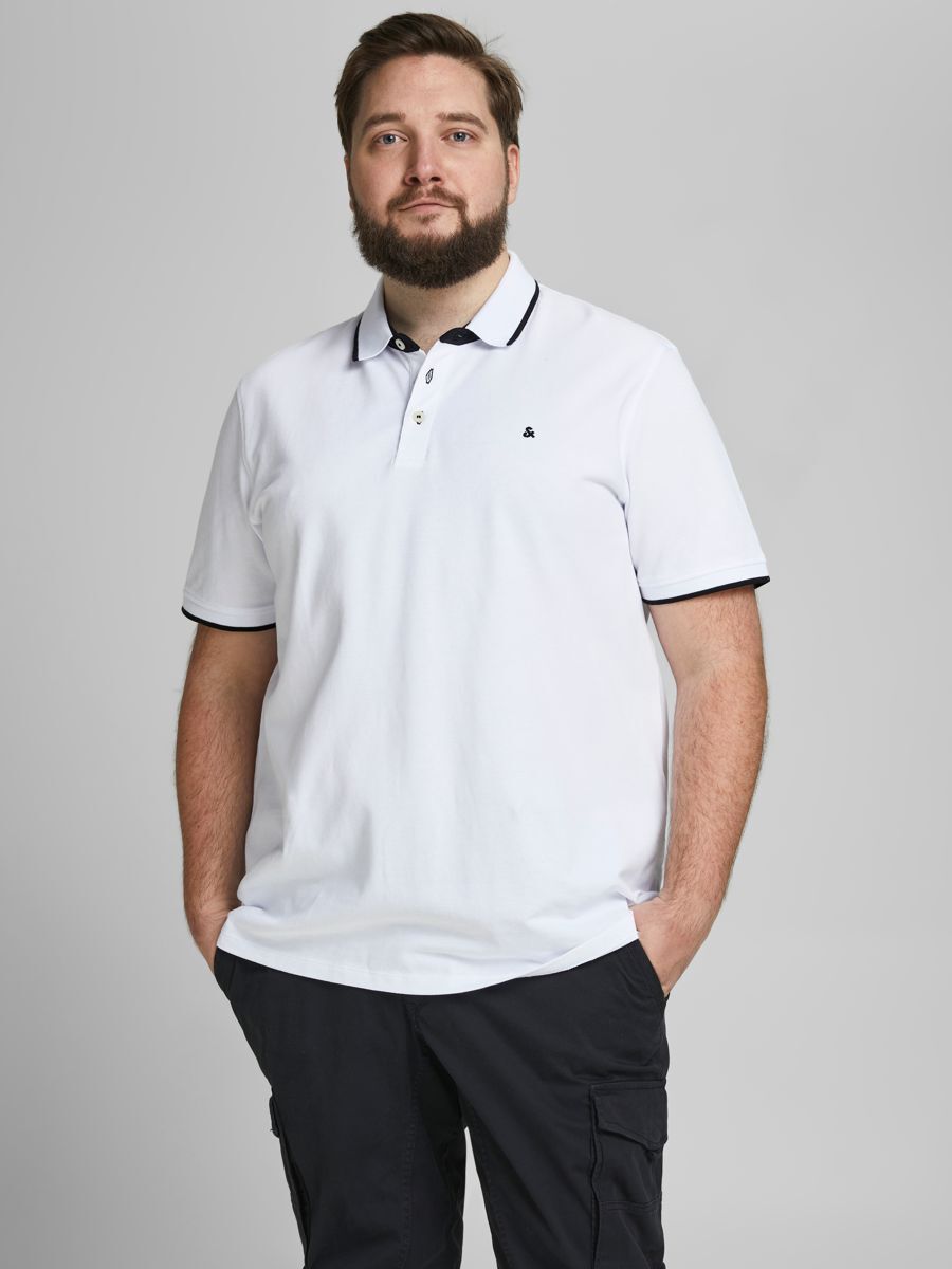 JACK&JONES PLUS JJEPAULOS Polo Shirt - White - XXL - Cotton
