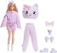 Barbie Cutie Reveal poup, violet chat, 10 surprises, poup flexible, à partir de 3 ans