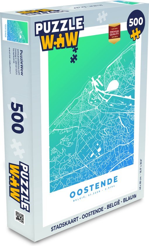 MuchoWow Puzzel Stadskaart - Oostende - België - Blauw - Legpuzzel - Puzzel 500 stukjes - Plattegrond