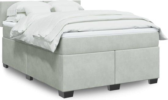 vidaXL Boxspring met matras fluweel lichtgrijs 140x190 cm