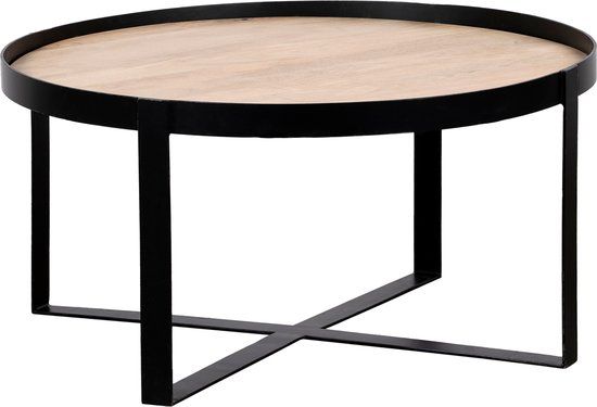 QUVIO Salontafel Anna – Rond – FSC®-gecertificeerd mangohout – Zwart – Naturel