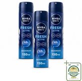 NIVEA MEN Fresh Active Déodorant Spray - 150 ml - 3 Stuks