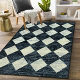 Lahome Marokkaans trellis vloerkleed - 3 x 5 cm, wasbaar, zwart, instaptapijt, antislip woonkamermat, verontruste rooster, zachte vlekbestendigheid, indoor tapijt voor voordeur, foyer, slaapkamer,