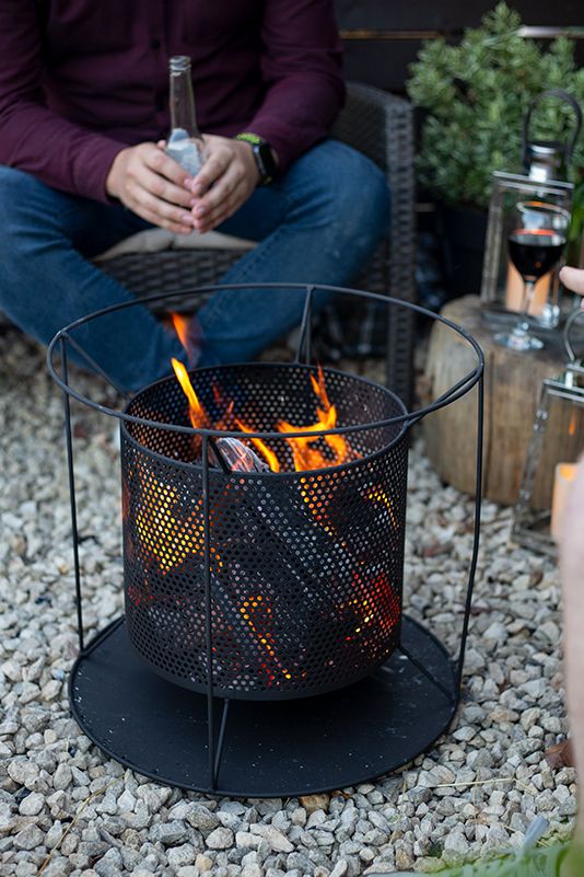La Hacienda Kora Perforated Firebasket - Black Steel Fire Pit - Outdoor 44x44x40cm
