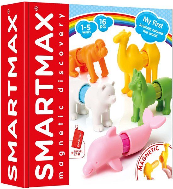 SmartMax My First Animals Around The World - Magnetische Werelddieren - 18-Delige Bouwset - Educatief Speelgoed voor Peuters - Vanaf 1 Jaar