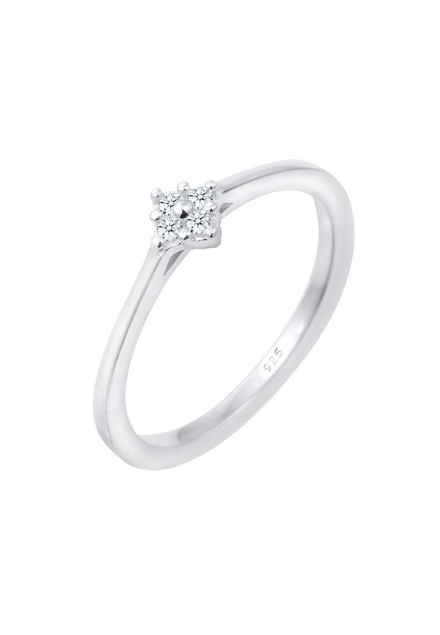 Elli DIAMONDS Ring Dames Verlovingsring Klassiek met Diamant (0.06 ct.) in 925 Sterling Zilver