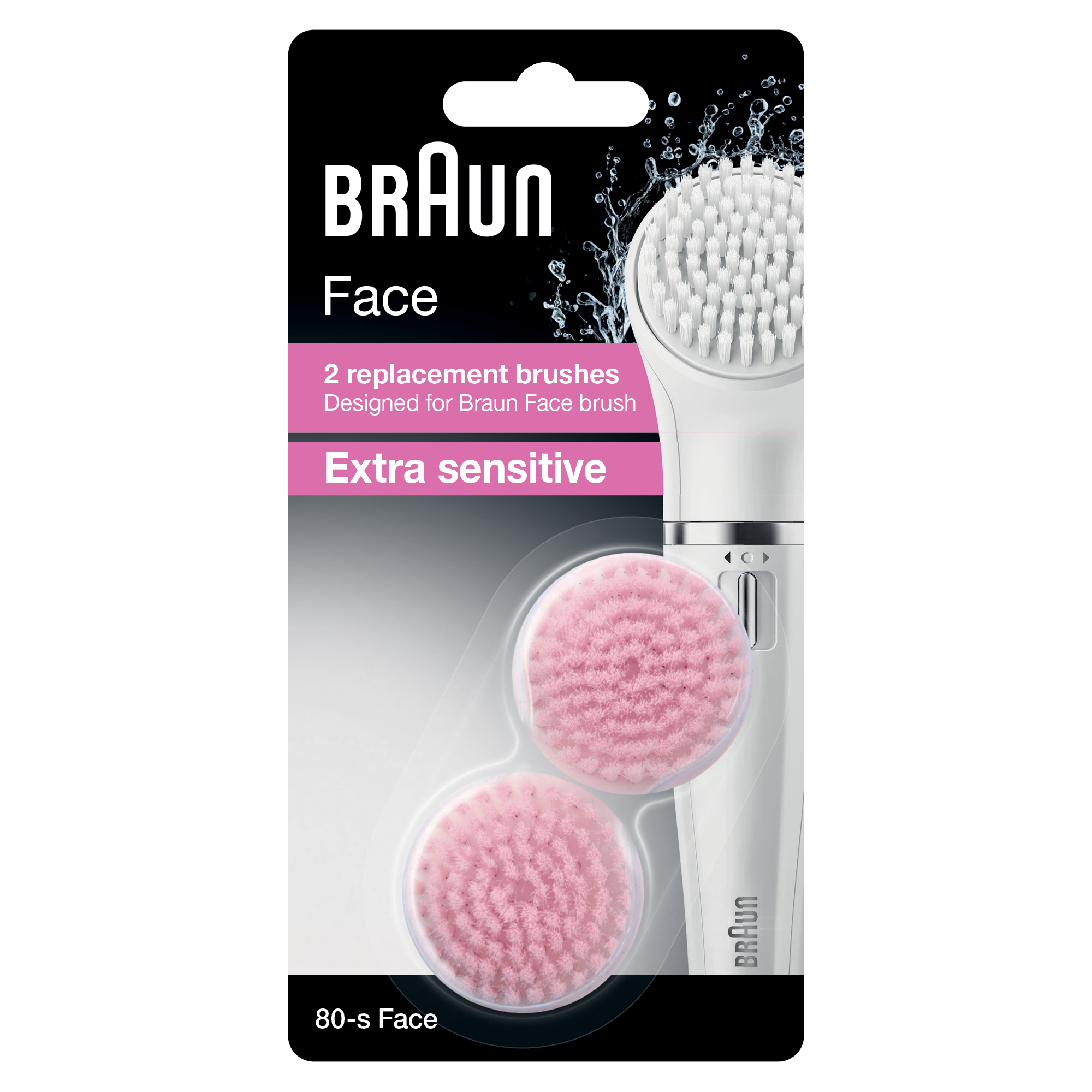 Braun Face 80-s Extra Sensitive-borstel voor de gevoelige huid - Verpakking met 2 vervangende borstels