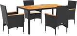 vidaXL 5-delige tuinset met kussens, zwart, polyrotan, acaciahout