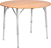 BRUNNER Camperking R Table pliante d'extérieur, pique-nique, camping, jardin, terrasse, en aluminium, avec plateau élégant en bambou, ronde, robuste, charge max 30 kg