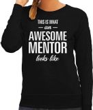 Bellatio Decorations Shoppartners Bv Awesome mentor / lerares cadeau sweater / trui zwart met witte letters voor dames - beroepen sweater / moederdag / verjaardag cadeau L