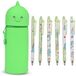 Merkloos 2-in-1 dinosaurus etui voor kinderen, staand etui, siliconen, uitbreidbaar met 6 uitwisbare gelpennen, grappige cartoon bureauorganizer, voor jongens en meisjes, leerlingen, cadeau, school, groen
