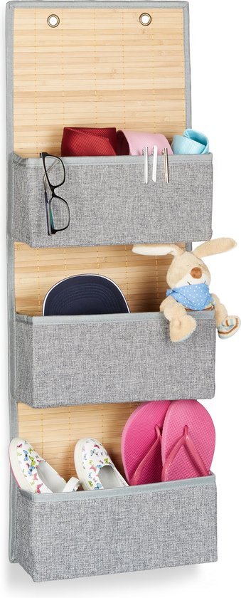 Relaxdays deurhanger badkamer - opvouwbaar - deur organizer kinderkamer - vakken - grijs L