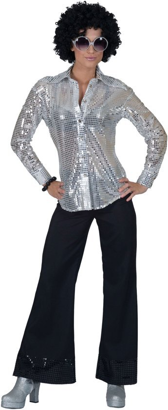 Generik Zilverkleurige disco blouse met lovertjes voor vrouwen - Verkleedkleding