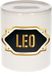 Bellatio Decorations Leo Spaarpot - wit - met goud/zwart embleem - 8 x 9 cm - keramiek - met afsluitdop - cadeau verjaardag
