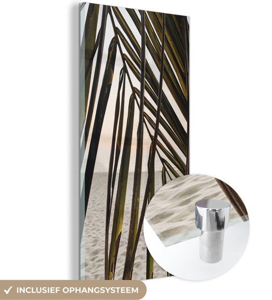 MuchoWow® Glass Painting 20x40 cm - Acrylic Glass Painting - Palm Leaf - Summer - Beach - Photo on Glass - Paintings