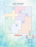 AquaDoku Region Queens Puzzle Book: 80 Hard 8x8 Logic Puzzles with Adorable Axolotl | Large Print for Adults
