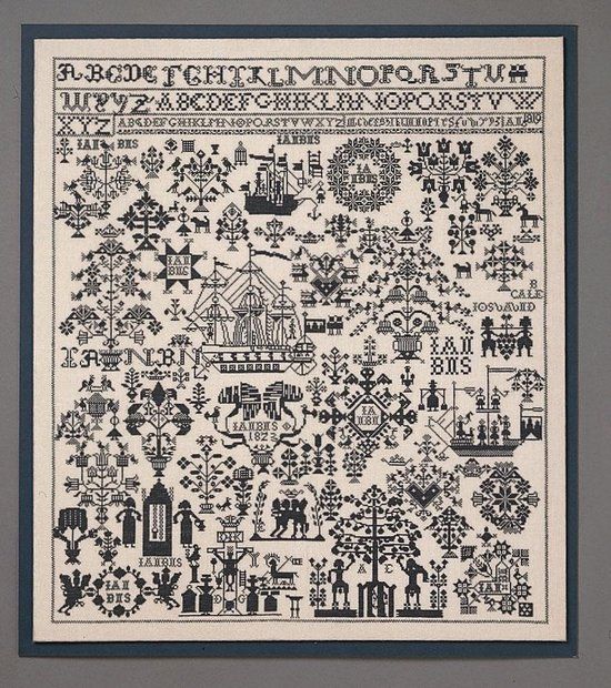 Permin of Copenhagen Borduurpakket blauwe merklap HH21249 - Borduren - Katoen - Volwassenen