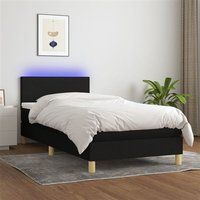 vidaXL Sommier à Lattes de Lit avec Matelas et LED, Lit Rembourré, Lit Simple, Lit Adulte de Chambre à Coucher Intérieur, Moderne, Noir 80x200cm Tissu