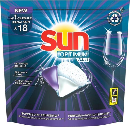 Sun Optimum All-in 1 Lemon Capsules – 90 vaatwastabletten, voor een superieure reiniging en glans – Kwartaalbox