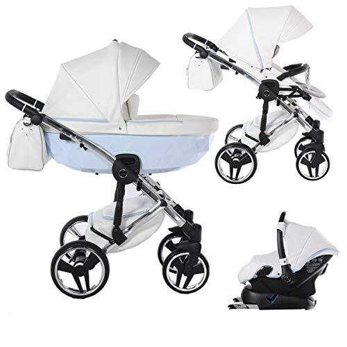 Lux4Kids Junama kinderwagen combinatie kinderwagen premium buggy babyzitje + accessoires Isofix selecteerbaar Candy by Ferriley & Fitz Baby Blue 02 3in1 (inclusief autostoeltje)