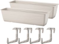 Form Plastic Balkon plantenbak Balustrade - 2x - incl ophangbeugels - kunststof - lichtgrijs - L60 x B17 x H14