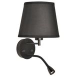BARCELONA Led-wandlamp voor nachtkastje, zwart, met lampenkap, stof en leesapparaat, led, flexibel, 3 W, dubbele verlichting, dubbele schakelaar, moderne stijl, vintage, industrieel, lamp, slaapkamer, woonkamer, badkamer