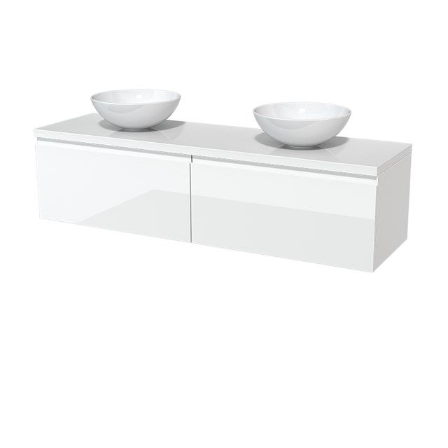 Maxaro Badkamermeubel Modulo Plato 160cm Hoogglans Wit 2 Lades Greeploos