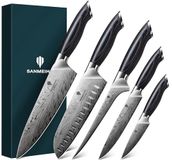 SANMEIHO 5-delig Keukenmessen Set in Poederstaal, Japans Messen Set, Professioneel Hoog Koolstof 63 HRC Poederstaal, Razend scherp 12° Lemmet Chefmes Set met Naturewood Handgrepen