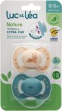 Luc et Léa Nature 2 Anatomische Fopspenen Extra-Fijn Speen 0-6 Maanden (Modellen : Konijn Beige en Blauw)