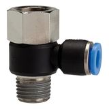 L-steeksluiting. RIEGLER L-steeksluiting. »Blauwe serie«, draaibaar, Rc/R 1/2 i./a., voor buitenslang Ø 10 mm, werkdruk max. 15 bar, kunststof/MS vern.