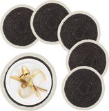 Merkloos Relaxdays Placemats - Set van 6 - Gevlochten Zeegras - Ø 37 cm - Rond - Zwart-Crème