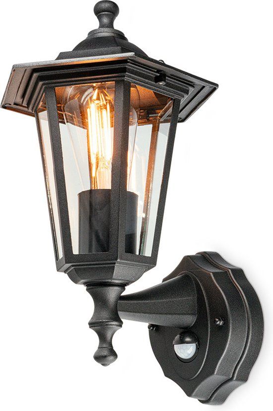 HOFTRONIC Huron Klassieke Buitenlamp met Bewegingssensor en Schemerschakelaar - Zwart