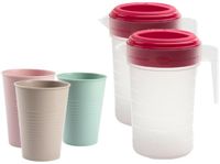 Plasticforte 2x stuks water of limonade schenkkannen - sapkannen - 2 liter - 12x kunststof glazen van 360 ML