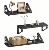 Merkloos Relaxdays Wandplank - set van 3 - 30, 35, 40 cm - zwart