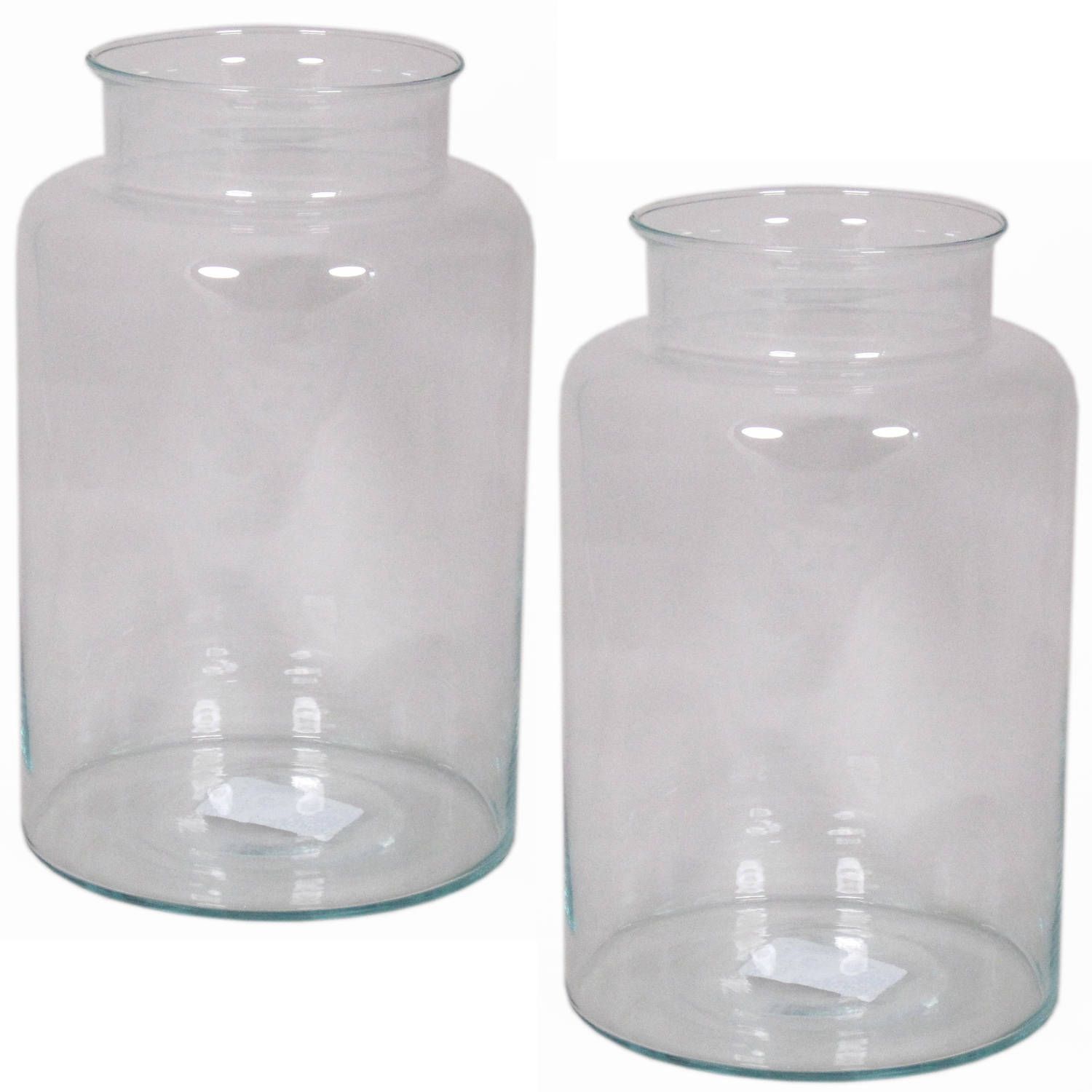 Floran Set of 2 Glass Milk Can Vase 11 Liters - 19 x 35 cm - Transparent