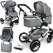 KIDUKU Poussette combinée 3-en-1 Gris/Argent avec poussette et siège auto