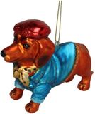 HD Collection Glazen Kerst Ornament Teckel 12.5cm Blauw