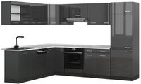Vicco Hoekkeuken R-Line, Antraciet Hoogglans/Antraciet, 287 x 227 cm, WB Marmer