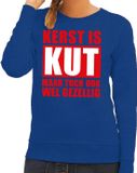 Bellatio Decorations Foute Kersttrui - Kerst is kut maar toch ook wel gezellig - blauw - dames M