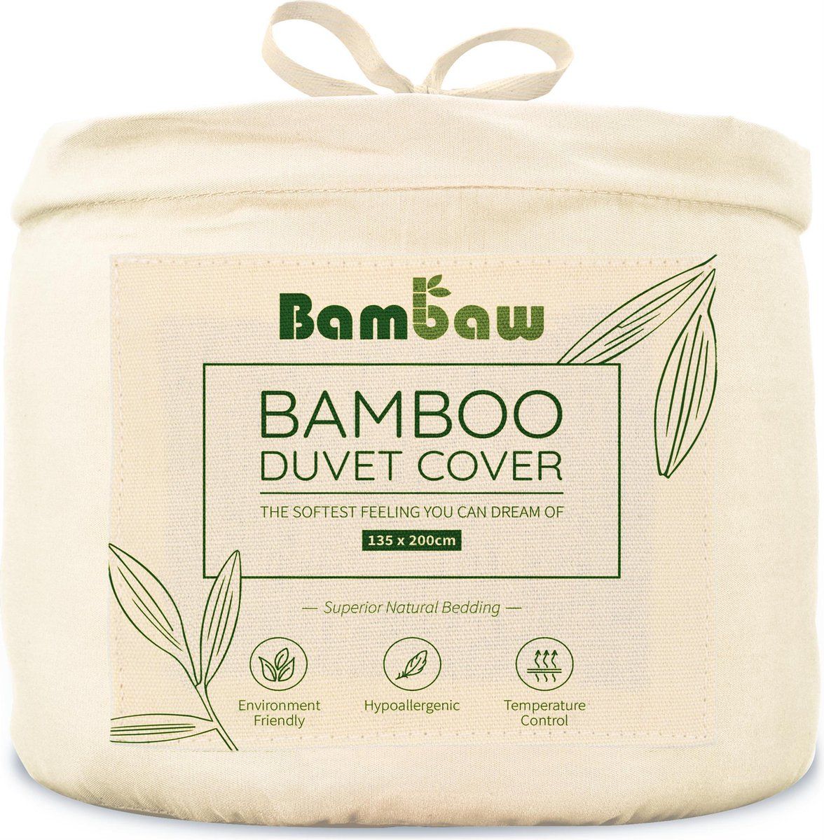 Bambaw Bamboe Dekbedovertrek | 1-Persoons Eco Dekbedhoes 135cm bij 200cm | Ivoor